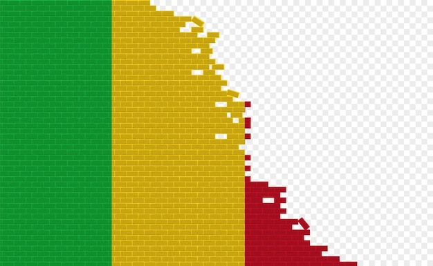 Mali flag on broken brick wall. Empty flag field of another country. Country comparison.