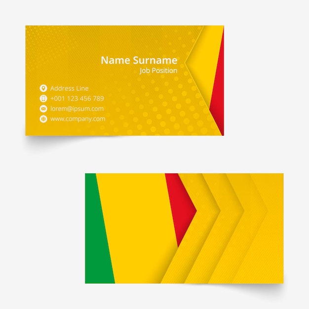 Mali flag business card, standard size (90x50 mm) business card template with bleed under the clipping mask.