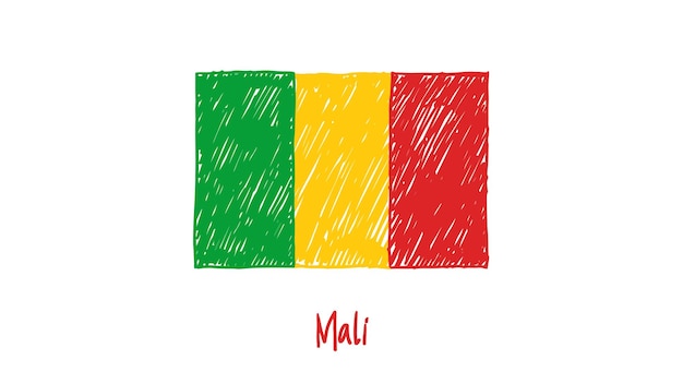 Mali Flag Colored Pencil or Marker Sketch Vector