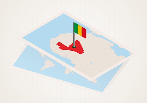 Mali geselecteerd op kaart met 3D vlag van Mali