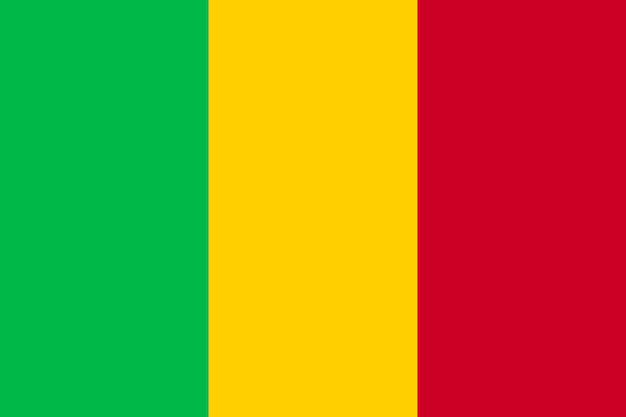 マリ国家現在の旗緑金と赤の明るいパンアフリカ色の垂直トリコロール政府と地理の紋章フラット スタイルのベクトル図