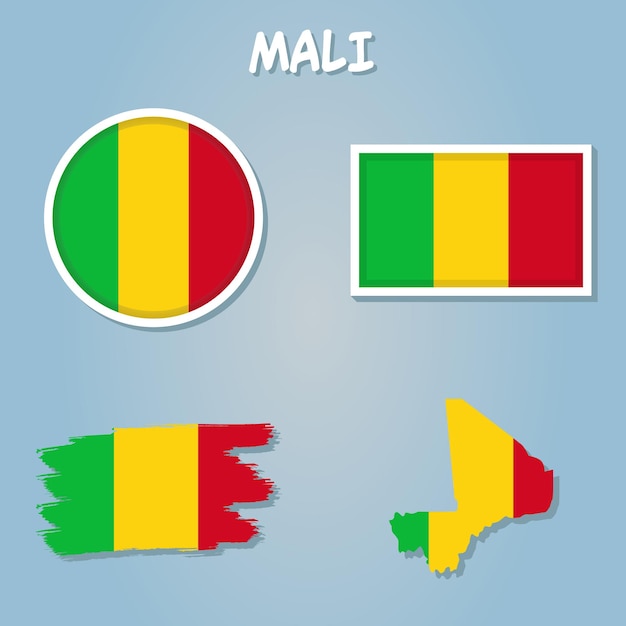 Mali national flag map design illustration of mali country flag inside the map