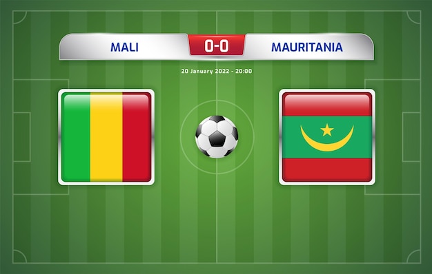 Il tabellone segnapunti mali vs mauritania trasmette sport soccer football africa torneo 2021 gruppo f