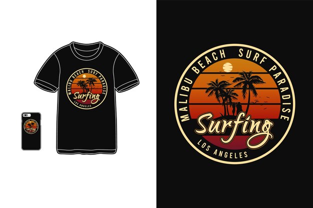 ベクトル tシャツ商品とモバイルでのマリブビーチのタイポグラフィ