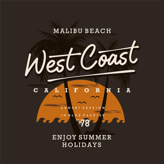 malibu beach west coasr california graphic vector on beach theme