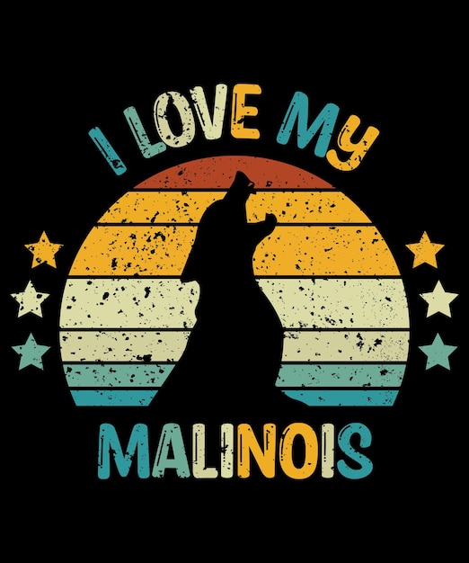 Malinois 실루엣 빈티지와 복고풍 티셔츠 디자인
