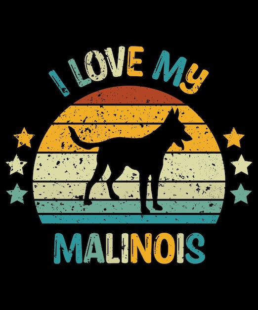 Vector malinois silhouette vintage and retro tshirt design