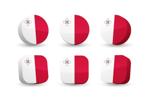 Malta flag 3d vector illustration button flag of Malta isolated on white