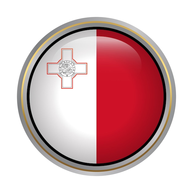 Malta flag circle shape button glass texture on white