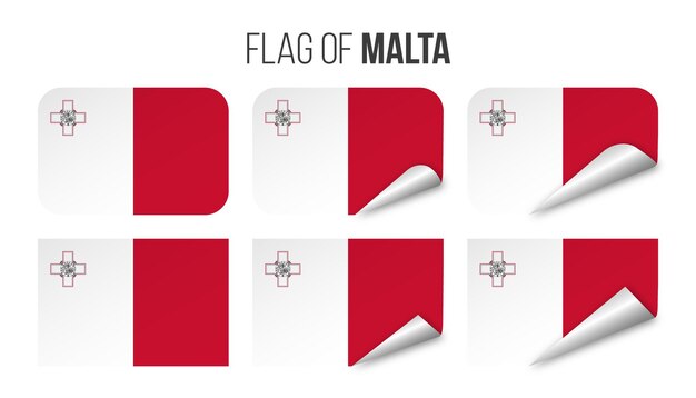 Malta flag labels stickers set Vector illustration 3d flags of Malta isolated on white