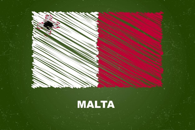 Malta flag with chalk effect on chalkboard hand drawing flag flag for kids classroom material