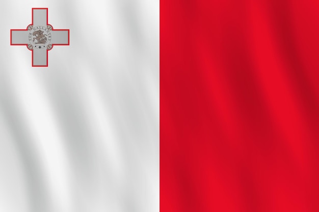 Vector malta flag with waving effect, official proportion.