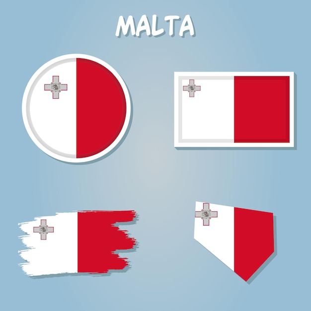 Vettore mappa di malta bandiera mappa della repubblica di malta con la bandiera nazionale maltese isolata