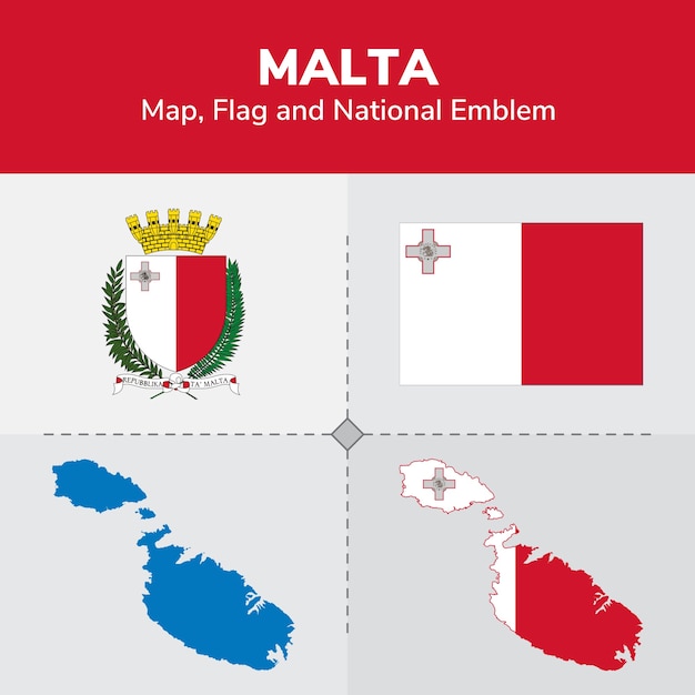 Mappa di malta, bandiera e emblema nazionale