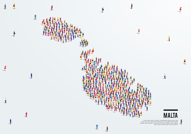 Malta Map. Large group of people form to create a shape of Malta Map. vector illustration.