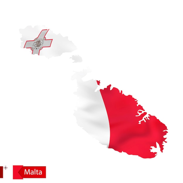 Malta map with waving flag of Malta