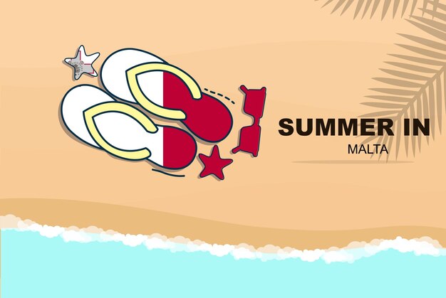 Malta zomervakantie vector banner strandvakantie slippers zonnebril zeester op zand