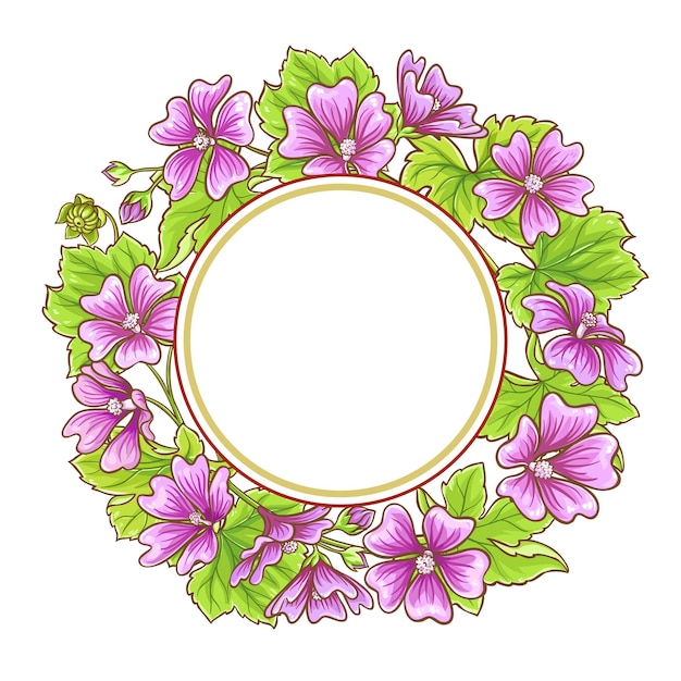 malva plant vector frame on white background