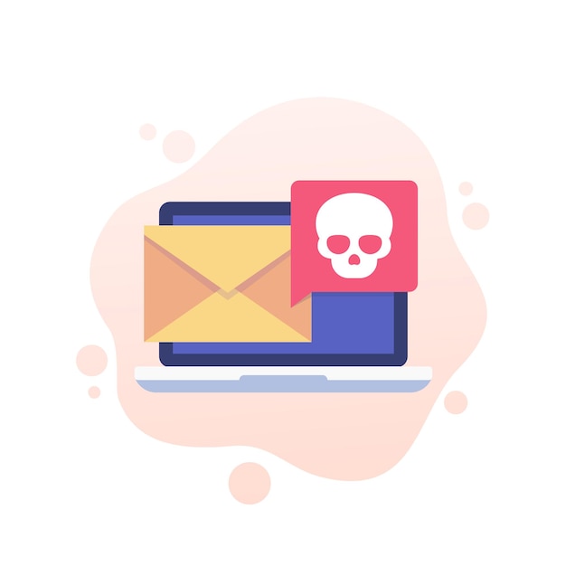 Vettore malware, e-mail con virus informatico, icona spam