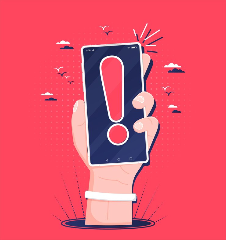 Malware or error notification concept in mobile phone