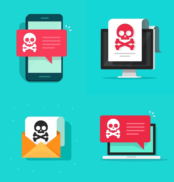 Malware virus ransomware attack warning alert online on cell phone or spyware email fraudulent