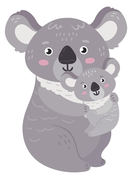 Vector mam koala knuffelen baby schattig bovenliggend karakter geïsoleerd op witte achtergrond