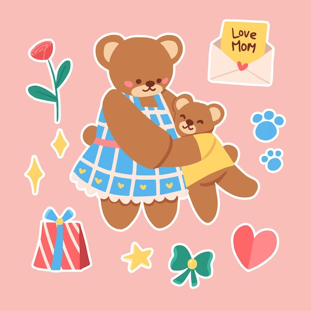 mama bear cartoon vector set