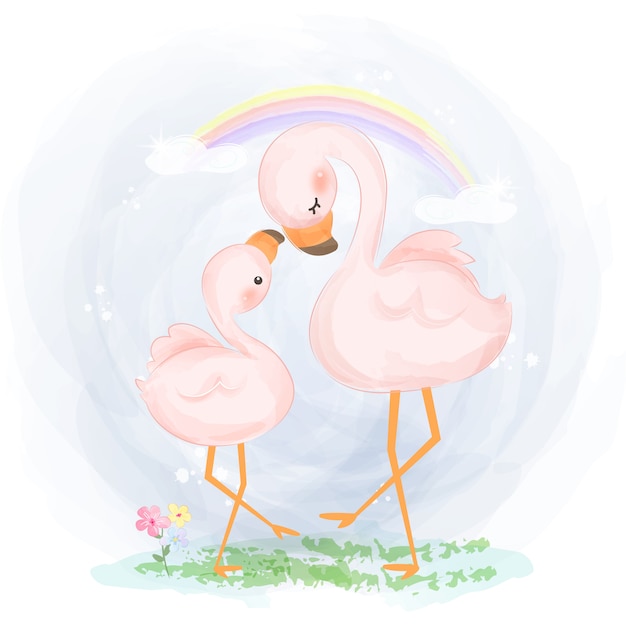Mama en baby flamingo illustratie
