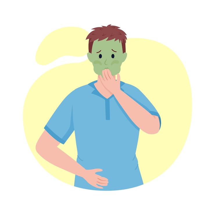 Vector man about to puke semi flat color vector character