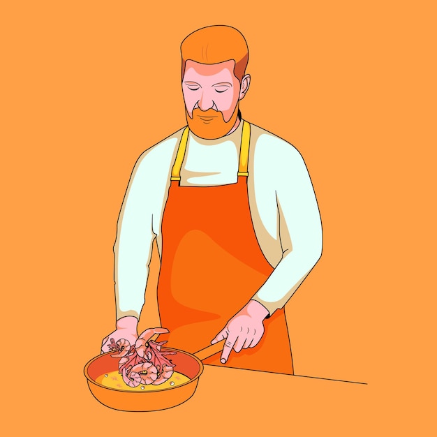 Vettore attività dell'uomo che cucinano sulla cucina con l'illustrazione di vettore