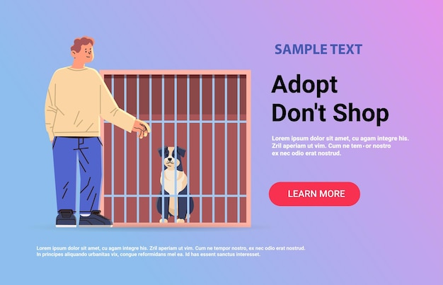 man adopting pet from animal shelter rehabilitation adoption center for homeless dogs adopt dont shop concept horizontal copy space vector illustration