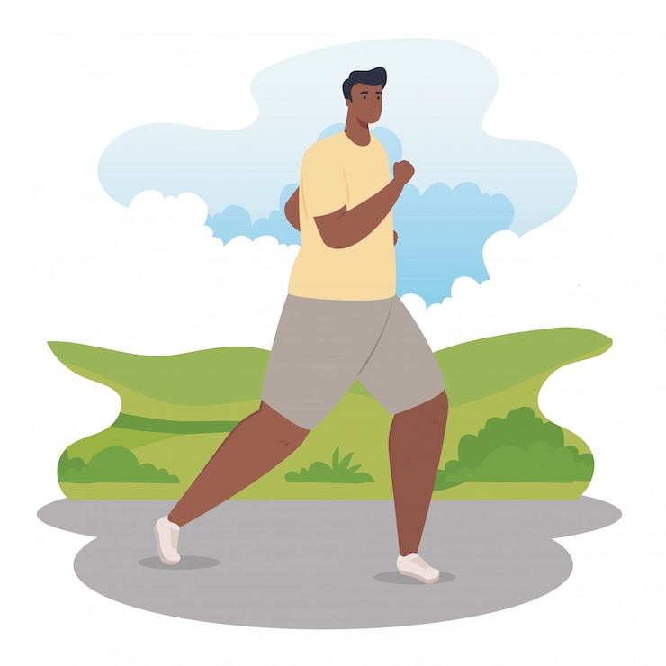 Vector man afro marathoner running sportive, man afro run competition or marathon race illustration