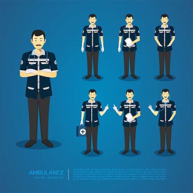 The man ambulance drivers all action character design set.