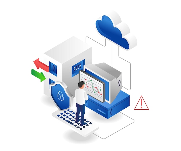 Man analyzing cloud server data