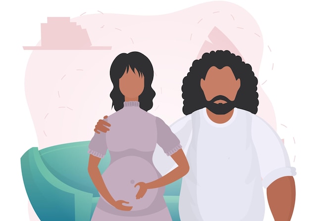 벡터 남자와 임신한 여자 아이의 스팀 제트를 주제로 한 포스터 긍정적이고 의식적인 임신 벡터 그림