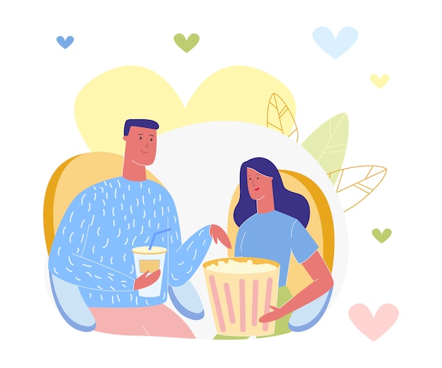 Вектор Мужчина и женщина дома смотрят телевизор, посещают кино