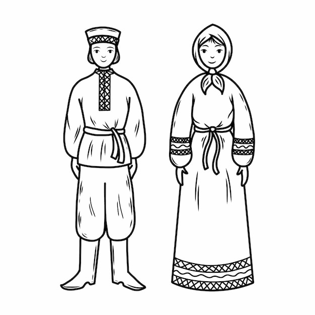 Вектор Мужчина и женщина в традиционной белорусской одежде славян