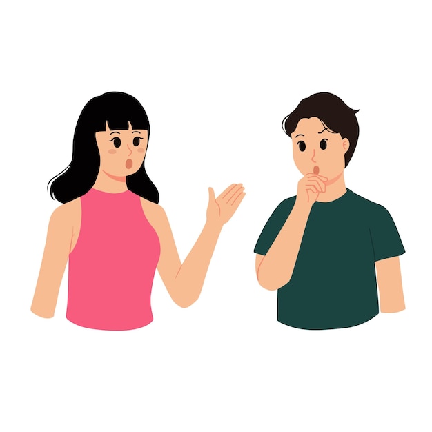 ベクトル 男と女が互いに話している友達のチット チャットとおしゃべりについて話し合うイラスト