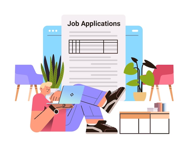 Man applying for job applicant filling up online profession apply hiring job application concept