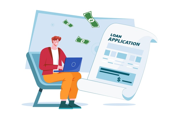 Vector man applying for a loan using a laptop illustration concept on white background