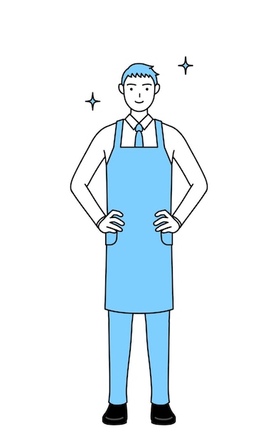 A man in an apron with his hands on his hips