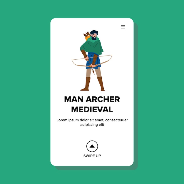 man archer medieval vector traditional bow arrow ancient history male man archer medieval web flat cartoon illustration