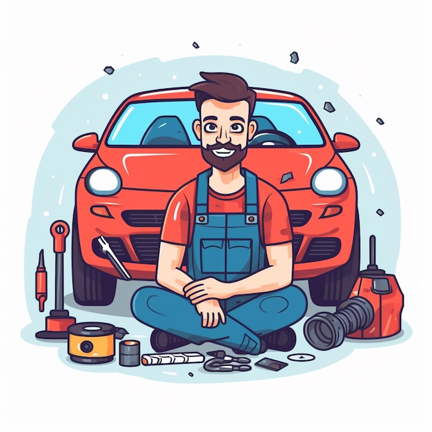 man are working as mechanic for car