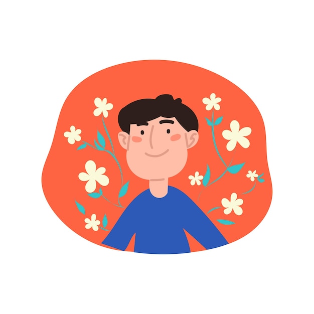 Man around a flower Phytology set icon Tree leaf plant recycling botany flower fertilizer environmental friendly Ecology concept Flat style Man in a blue tshirt on a white background