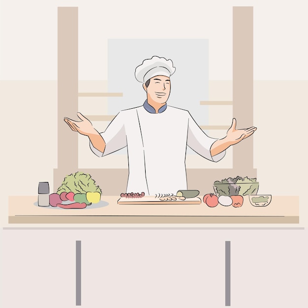 мужчина в роли шеф-повара готовит еду на кухне, где подают изысканную профессиональную плиту