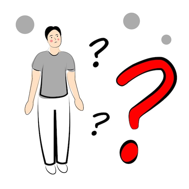 A man asks questions Question mark Vector illustration in doodle style