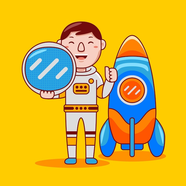 Man astronaut profession in flat cartoon style