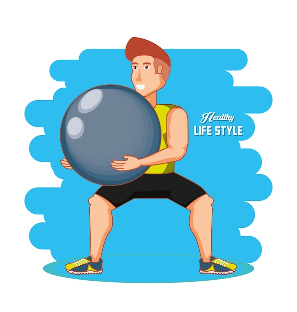 Man athlete practicing exercise with ball