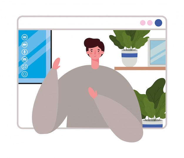 Man avatar op website in videochat ontwerp