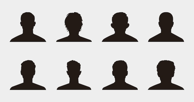 Vector man avatar silhouette set. collection silhouettes. male head silhouettes avatars. people avatar